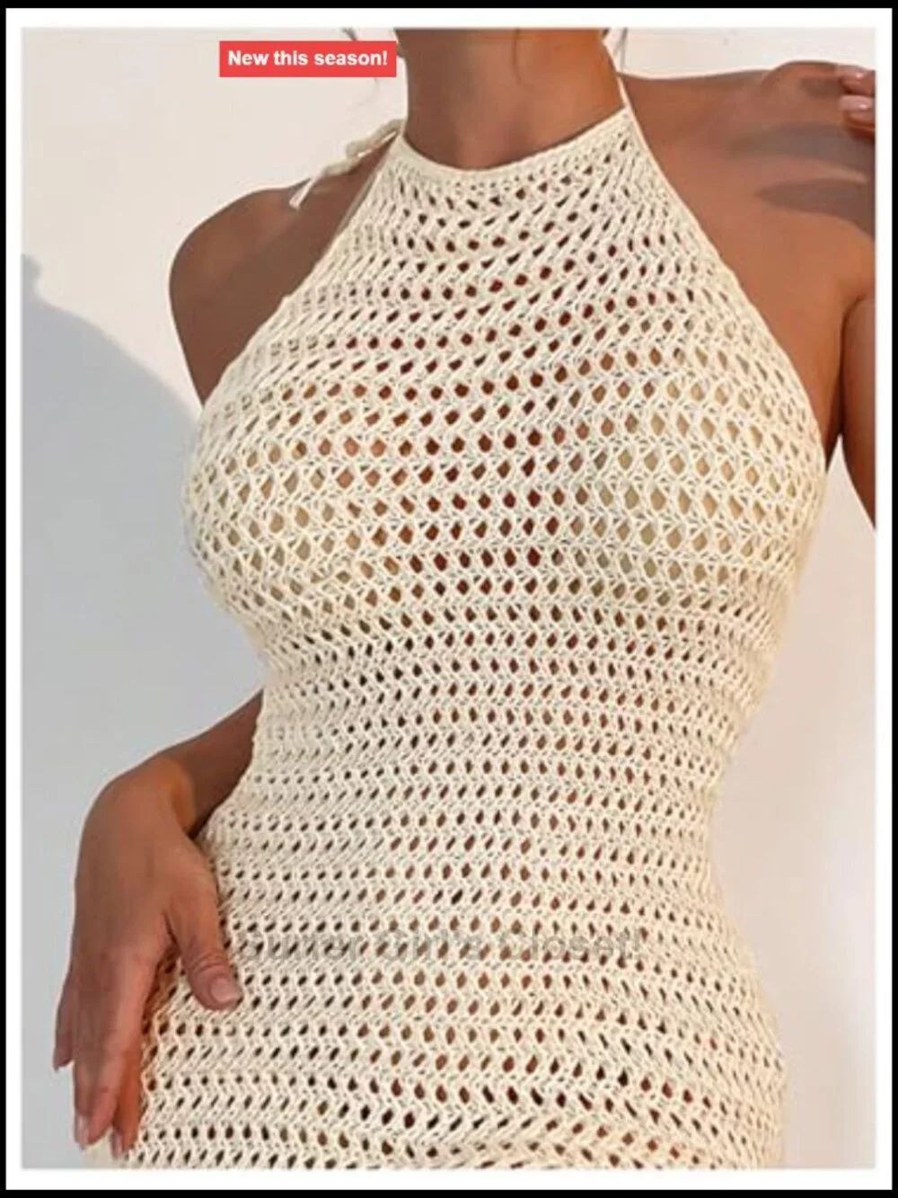 Crochet Knit Swim Coverup Tie Backless Halter Beach Dress